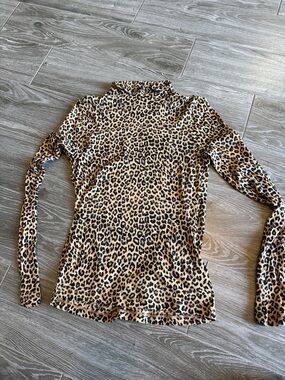 J.Crew Leopard Print Mock Neck Top in Tan and Black